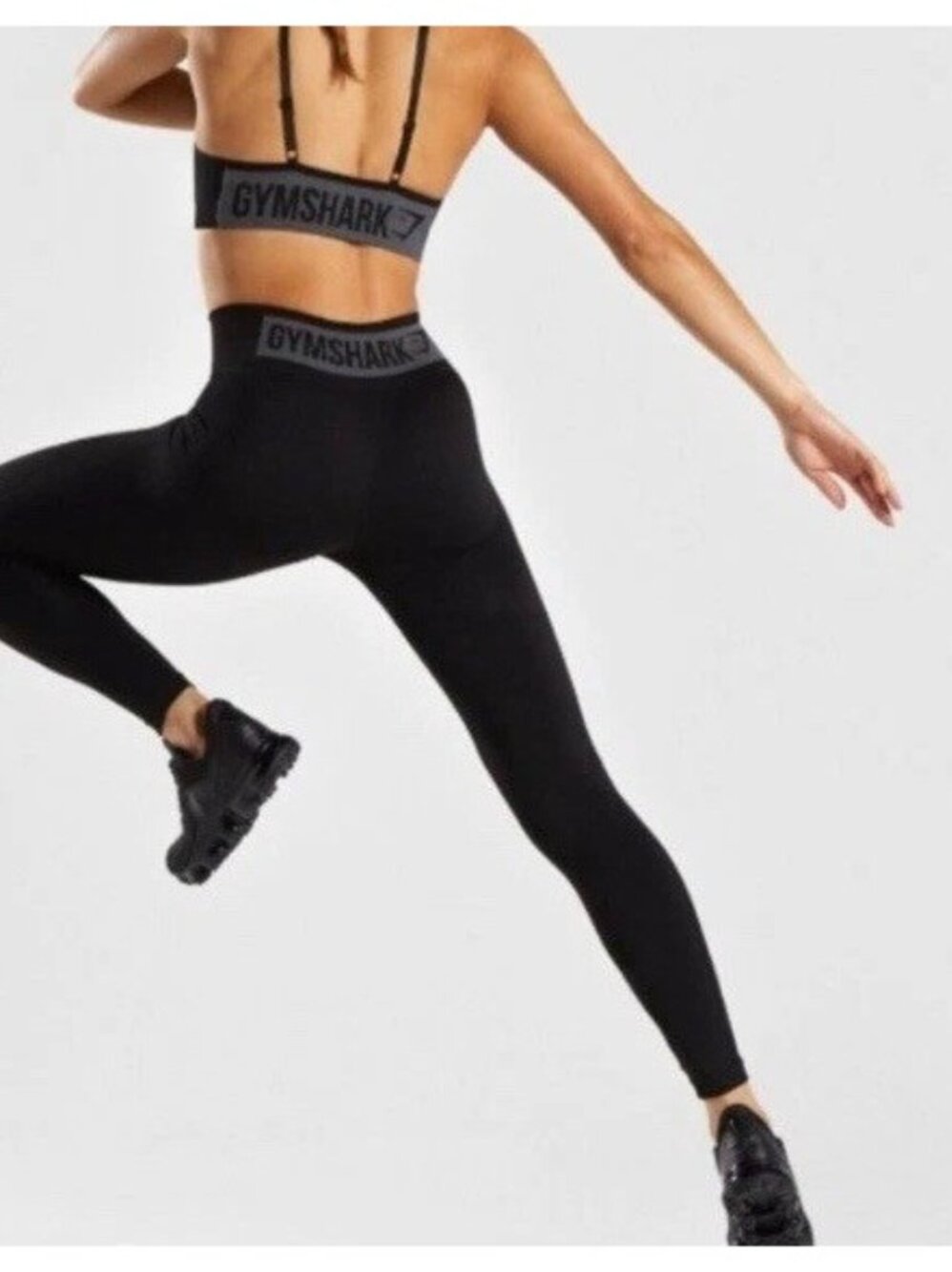 Gymshark Flex High Waisted Leggings Color Block Spell Out Logo Black Charcoal XS